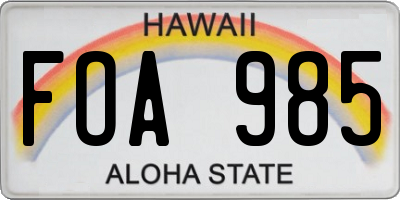 HI license plate FOA985