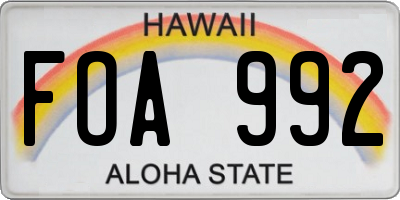 HI license plate FOA992