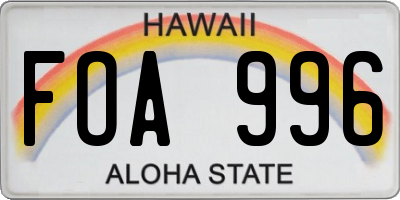 HI license plate FOA996