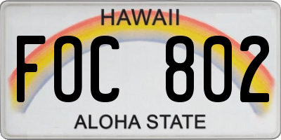 HI license plate FOC802