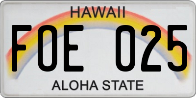 HI license plate FOE025