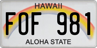 HI license plate FOF981