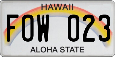 HI license plate FOW023