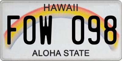 HI license plate FOW098