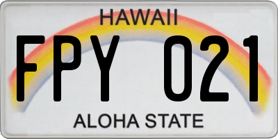 HI license plate FPY021