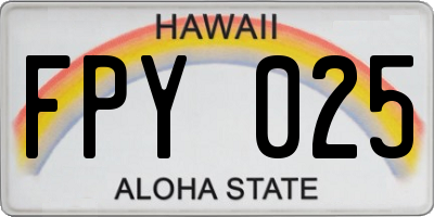 HI license plate FPY025