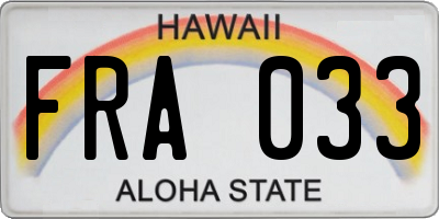 HI license plate FRA033