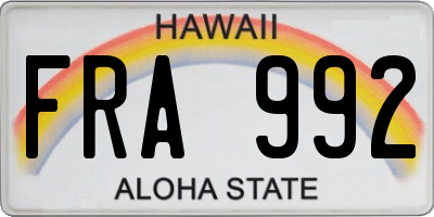 HI license plate FRA992