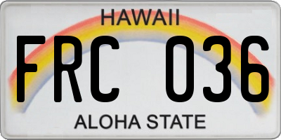 HI license plate FRC036