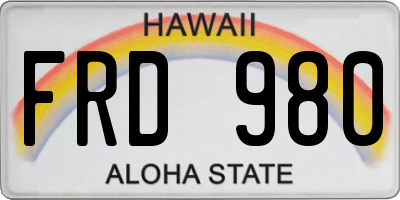 HI license plate FRD980