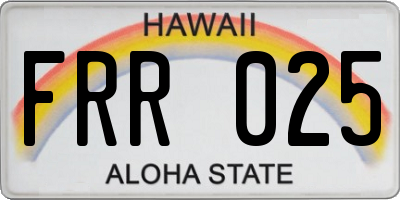 HI license plate FRR025