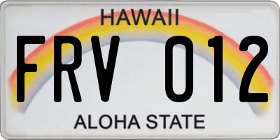 HI license plate FRV012