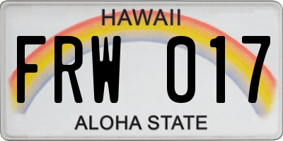 HI license plate FRW017