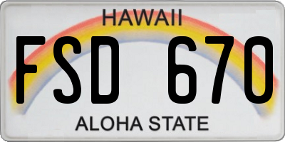 HI license plate FSD670