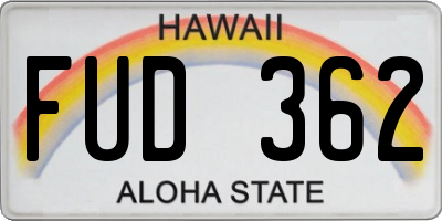 HI license plate FUD362