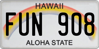 HI license plate FUN908