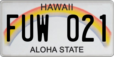 HI license plate FUW021