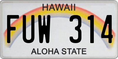 HI license plate FUW314