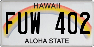 HI license plate FUW402
