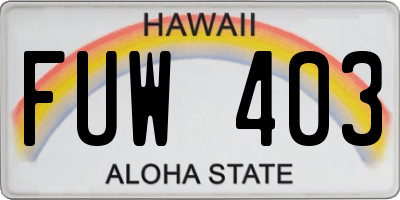 HI license plate FUW403