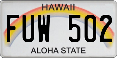 HI license plate FUW502