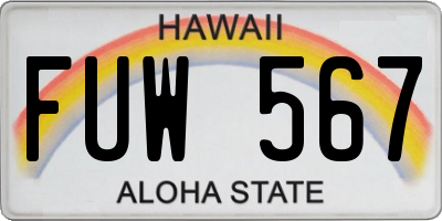 HI license plate FUW567