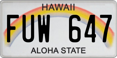 HI license plate FUW647