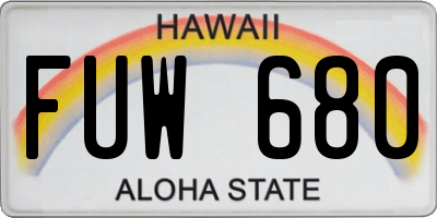 HI license plate FUW680