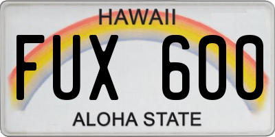 HI license plate FUX600