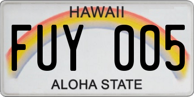 HI license plate FUY005