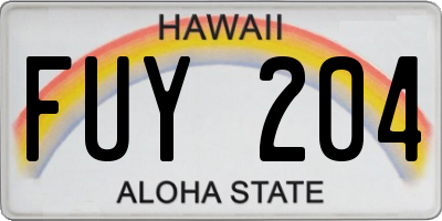 HI license plate FUY204