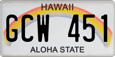 HI license plate GCW451