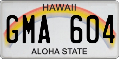 HI license plate GMA604