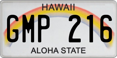 HI license plate GMP216