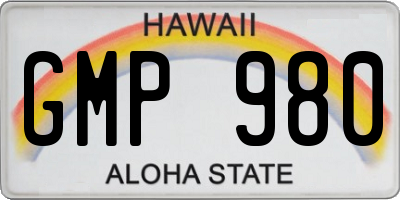 HI license plate GMP980