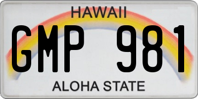 HI license plate GMP981
