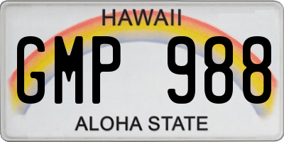 HI license plate GMP988