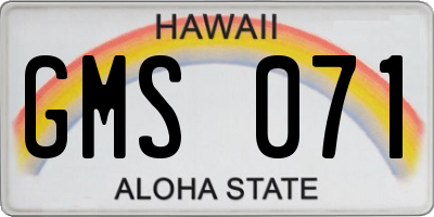 HI license plate GMS071