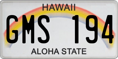 HI license plate GMS194