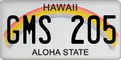 HI license plate GMS205
