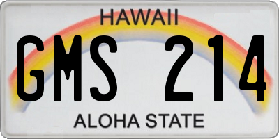 HI license plate GMS214