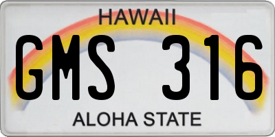 HI license plate GMS316