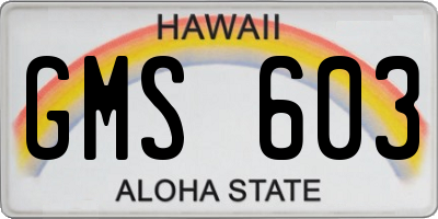 HI license plate GMS603