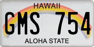HI license plate GMS754