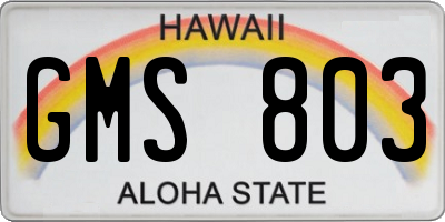 HI license plate GMS803