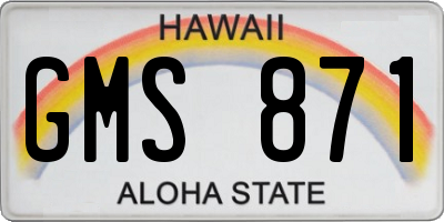 HI license plate GMS871