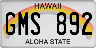 HI license plate GMS892