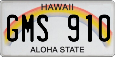 HI license plate GMS910