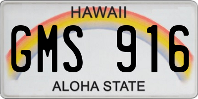 HI license plate GMS916