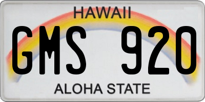 HI license plate GMS920